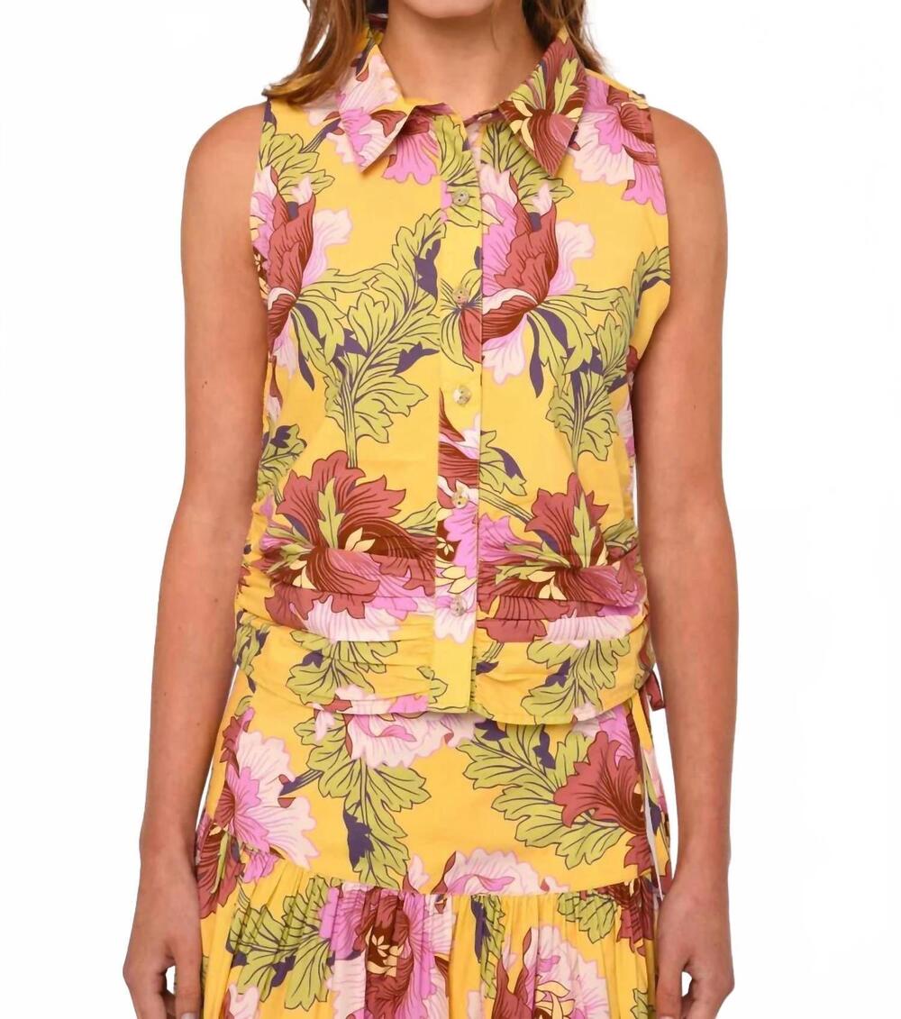NEW LOVE THE LABEL sylvan button front tank top in modern dandy liberty print